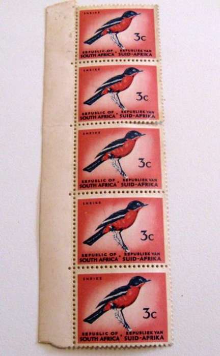 5 UNUSED 3 CENT SOUTH AFRICAN STAMPS--Note