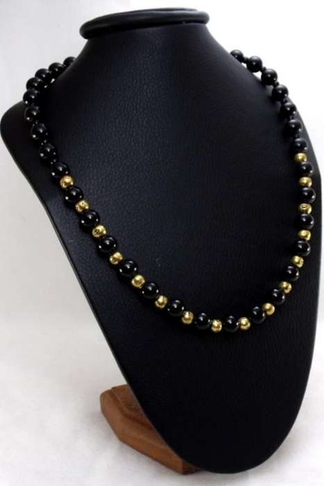 53cm - 10mm Jet Black & Gold Pearl Necklace by Cooper and Lombard Jewelry