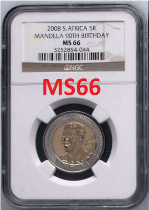***MS66*** 2008 Mandela 90th Birthday R5 NGC Graded