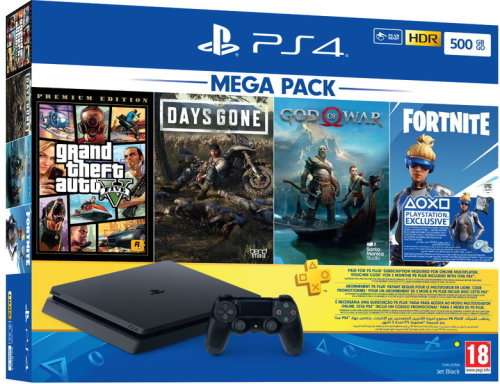 PlayStation Slim 500GB MEGA PACK Console + GTA V (PS4), God of War (PS4), Days Gone (PS4) + 3 Months