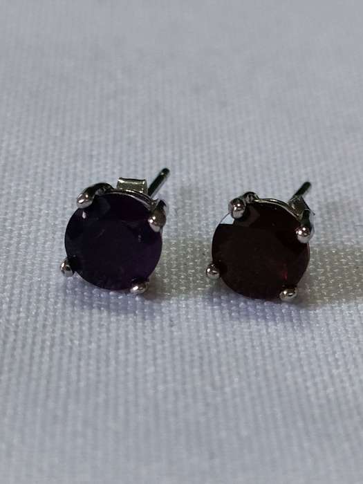 Sapphire (dark blue, almost black) sterling silver stud earrings - 925 stamped