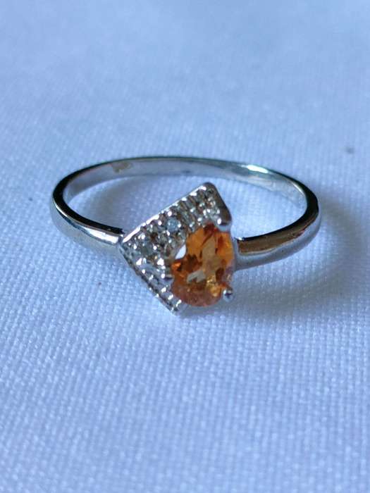 Citrine and diamond sterling silver ring - size US7 - 0.50 ct - 925 stamped
