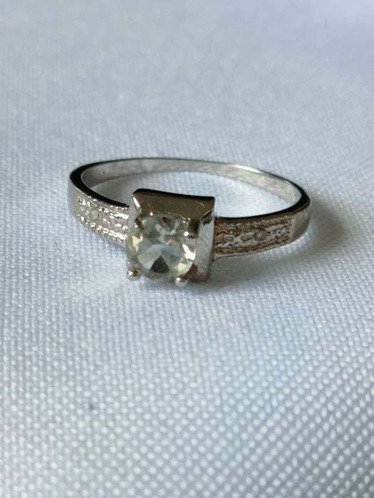 Amethyst and diamond sterling silver ring - green stone - size:US7 - 0.50ct - 925 stamped