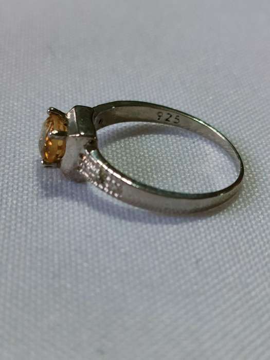 Citrine and diamond sterling silver ring - naturally mined - size US 7 - 0.50 ct -925 stamp