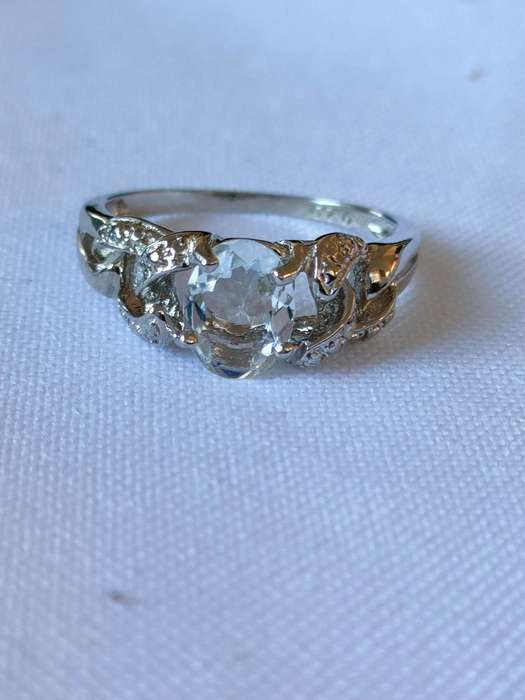 Topaz and diamond ring - size US 7 - naturally mined blue stone - 1.20 ct - 925 stamp