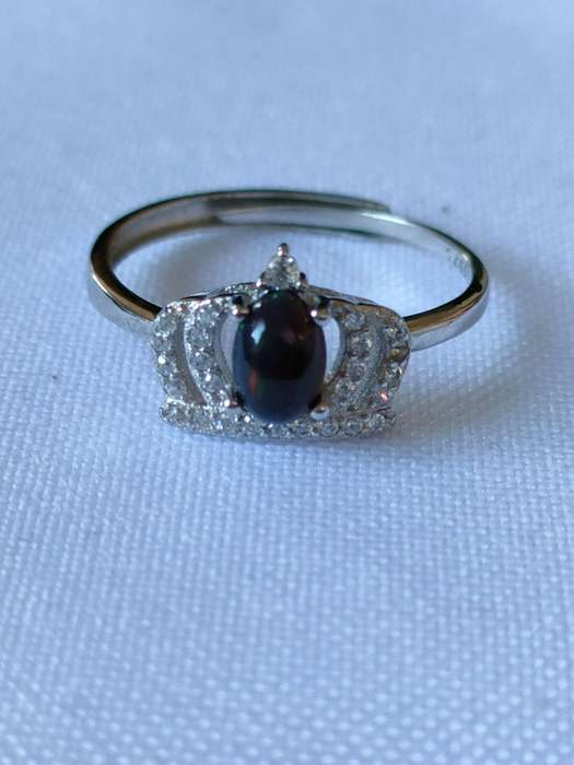 Ethiopian Opal, Topaz and diamond sterling silver ring - adjustable: size - 0.80 ct - 925 stamp