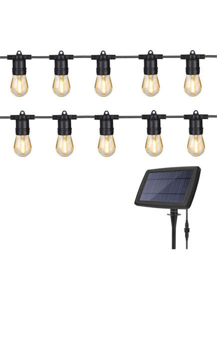 Lighting 10 LED Festoon Vintage Bulb String Lights - 5m Solar Panel