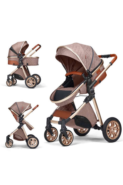 v9 Baby Stroller 3 in 1 Infant Pram for Newborn Pushchair-Beige