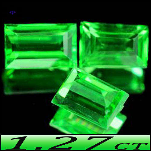 1.27CT VIVID GREEN TSAVORITE GARNETS [VVS] - THREE NATURAL KENIAN UNHEATED BAGUETTE GEMS