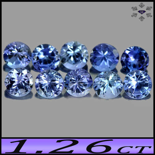 1.26ct Parcel Violet Intense Blue Tanzanite - Vs - Ten Brilliant Faceted Round Gems