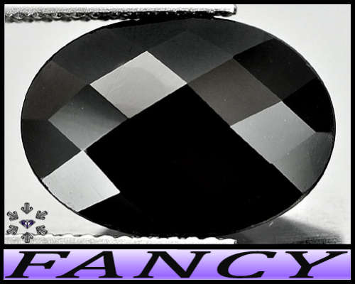 5.55ct Diamond Black Thailand Spinel Gem - Unheated Opaque Checkerboard Facet Oval