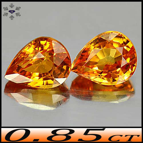 0.85ct Two Matching Vivid Orange Sapphire - VS - Pair Brilliant Pear Gems (Heated)
