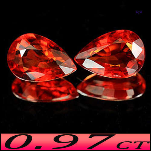 0.97ct Two Songea Intense Red Sapphire - VS - Combined Pair Matching Pear Gems (Heated)