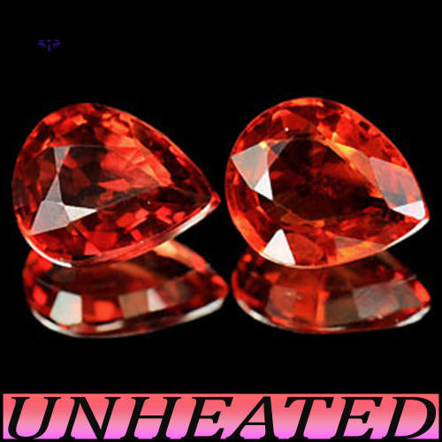 0.98ct Unheated Vivid Red Sapphire Pair - VS - Two Matching Songea Pear Gems