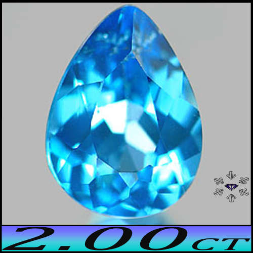 2.00ct Intense Swiss Blue Topaz - VVS -  Modern Multi-Facect Pear Gem