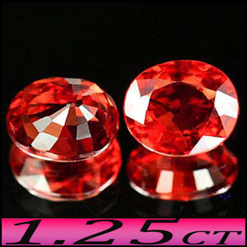 1.25ct Red Intense Orange Sapphire Pair - SI - Two Matching Natural Gems (Heated)