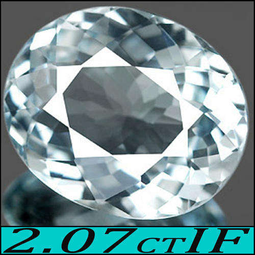 2.07 CT UNHEATED SKY BLUE INTERNALLY FLAWLESS NATURAL AQUAMARINE, A PERFECT OVAL POLISHED GEMSTONE.