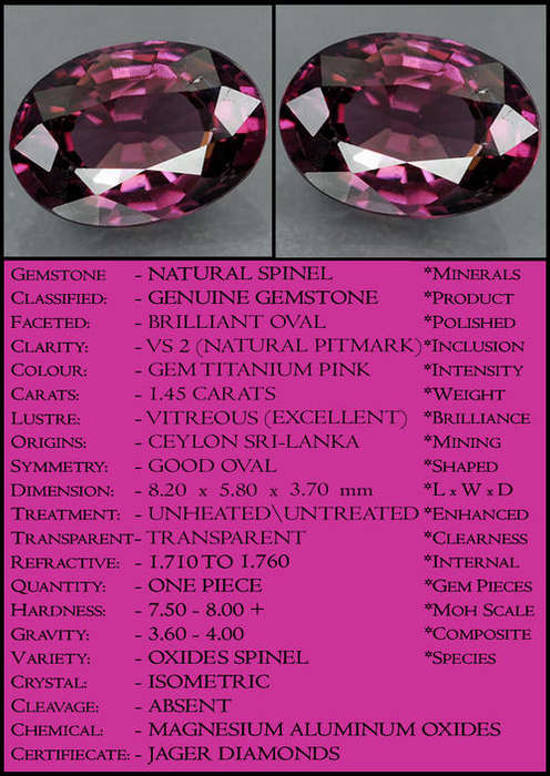 1.45 CT GENUINE UNTREATED GEM TITANIUM PINK SRI LANKA SPINEL, A LOOP CLEAN INVESTMENT GEMSTONE.