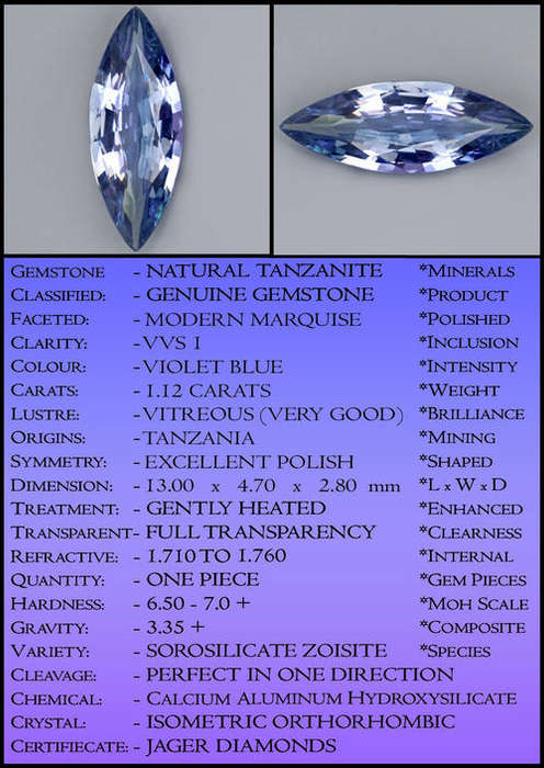 1.11CT VIVID BLUE VIOLET TANZANITE [VVS], A MAGNIFICIENT MARQUISE GEMSTONE WITH RED FIRE.