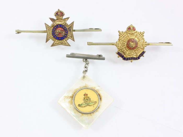 Sweetheart Brooches x 3 Rhodesia Rgt/Border Rgt/ SA Artillery