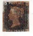 GB Queen Victoria Penny Black Stamp (Conner Letters C - J) Heavy Cancellation (Small Crown WMK)