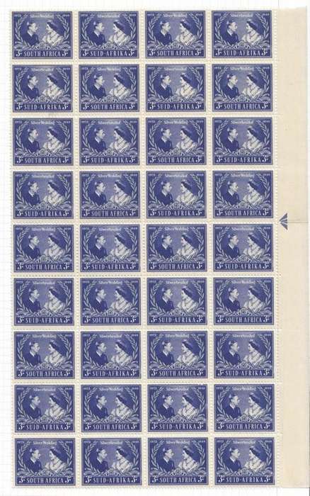 Union 1948 Block of Thirty Six (36) Silver Wedding KGVI (Folded at the Arow in the Gutter).As Image.