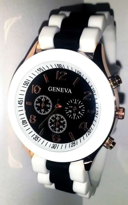 Geneva  Womens Watch black stripe, White  dial