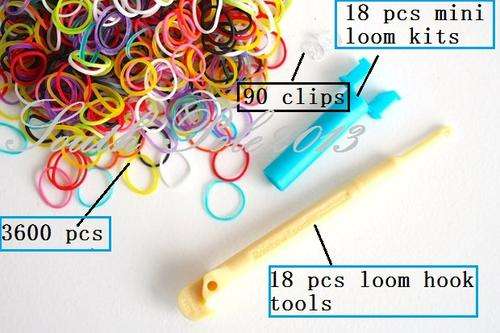 Wholesale 3600pcs Mixed Colours Loom Rubber Bands + 18 Mini Loom Kits + 18 Loom Hooks + 90 Clips
