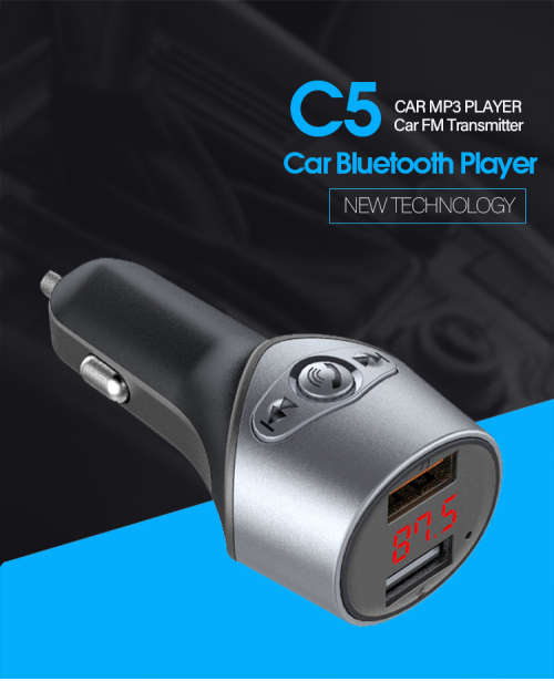 C5 MP3 Player Navigation FM Bluetooth Transmitter Double USB 5V 2.1A Car Charger