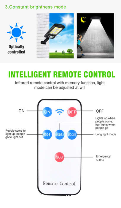 Outdoor Solar Waterproof Street Light Garden Infrared Sensor Motion Smart Remote Control