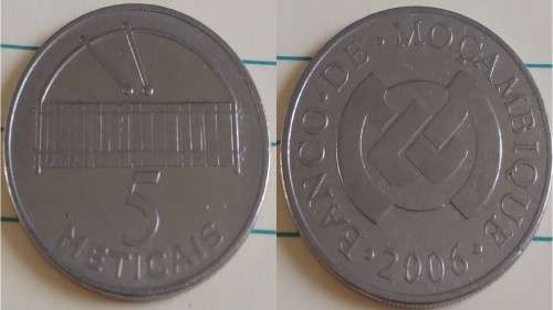 2006 - Mozambique - 5 Meticais - Xylophone - Demonetised No -Nickel Plated Steel