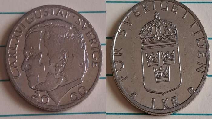 2000 - Sweden - 1 KR - Crowned lesser coat-of-arms of Sweden, - Demonetised Jun 2017 - Copper-nickel