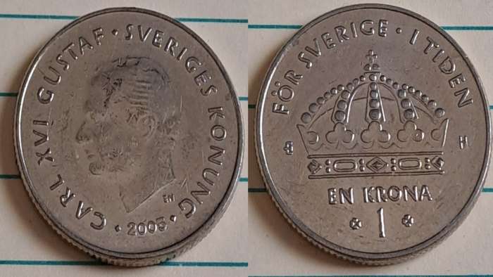 2005 - Sweden - 1 KR - Royal crown of Sweden - Demonetised Jun 2017 - Copper-nickel