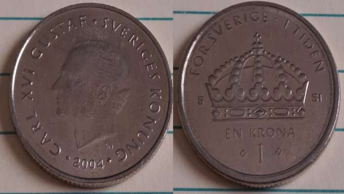 2004 - Sweden  -  AU/UNC - 1 KR - Royal crown of Sweden - Demonetised Jun 2017 - Copper-nickel