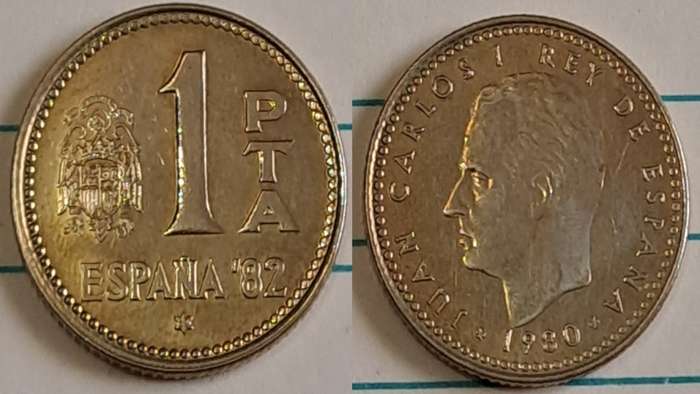 1980 - Spain - 1 - Circulating commemorative coin - Demonetised Jan 1997 - Aluminium bronze