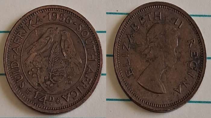 1956 -  SA -  ¼ Penny - Elizabeth II  -  Demonetised - March 1961 -  Bronze