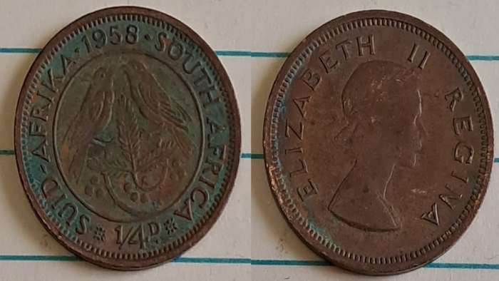 1958 -  SA -  ¼ Penny - Elizabeth II  -  Demonetised - March 1961 -  Bronze