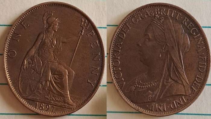 1897 -  UK -  One Penny AU/UNC- Queen Victoria - Bronze -  Demonetised Aug 1971