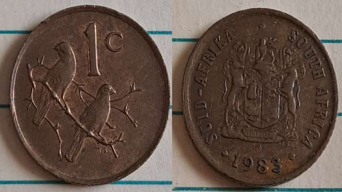 1983 - SA -  1 - AU/NC- Coat of Arms/Two Cape sparrows - Bronze