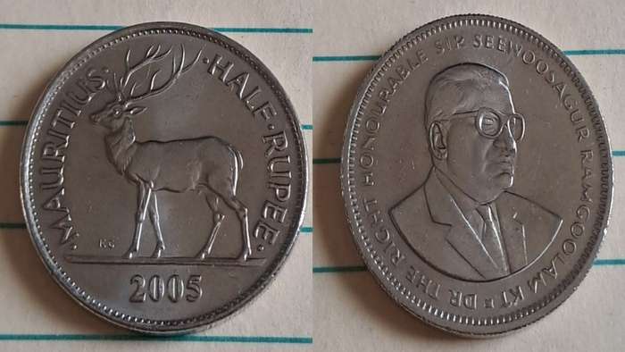 2005 - Mauritius - Half Rupee - AU/NC- Sir Seewoosagur Ramgoola  - Demonetised - No - Nickel plated