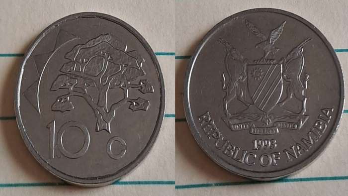 1993 - Namibia - 10c - AU/NC- Camelthorn tree  - Demonetised - No - Nickel plated steel