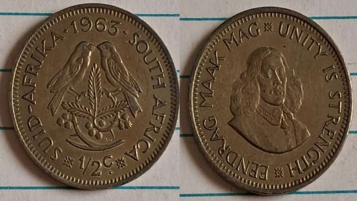 1963 - SA -  ½ - AU/NC- Jan van Riebeeck/`Eendrag maak mag -  Unity is strength` - Brass