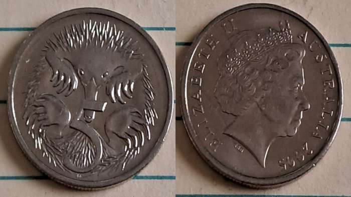 2005 - Australia - 5 - AU/NC - Spiny Anteater - Demonetised - No  - Copper-nickel