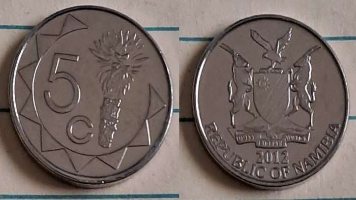2012 - Namibia - 5c - AU/NC- Mopane Aloe  - Demonetised - No - Nickel plated steel