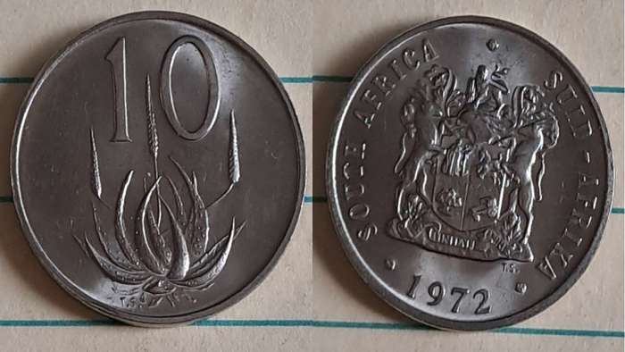 1972 - SA -  10c - AU/NC- Aloe plant/Coat of Arms - Nickel