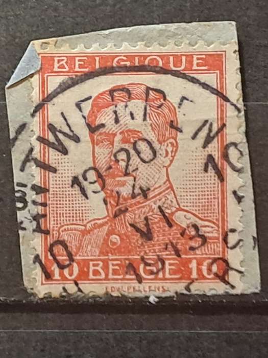1912 - 1914 - Belgium   - Postmark Antwerpen - 10 - King Albert -  One Button on Uniform