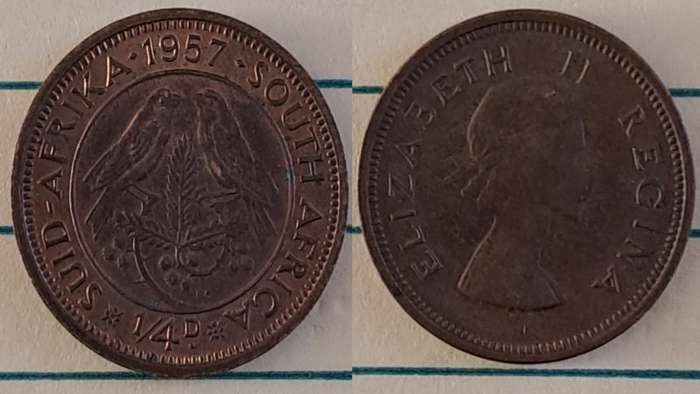 1957 - SA - ¼ Penny - Elizabeth II - Demonetised - March 1961 - Bronze