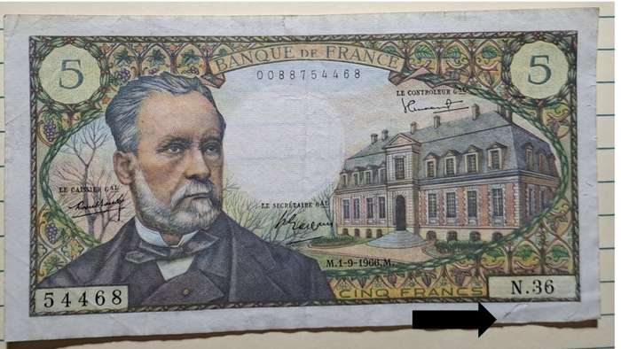 1966 -  France - 5 Francs -  Nr.36 Demonetised - Nov 1962 - 54468 -  0088754468 -  Note: Condition I