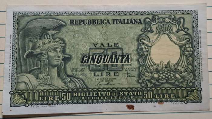 1951 - Italy - 50 Lire - Demonetised - Oct 1957 - 3511 020416