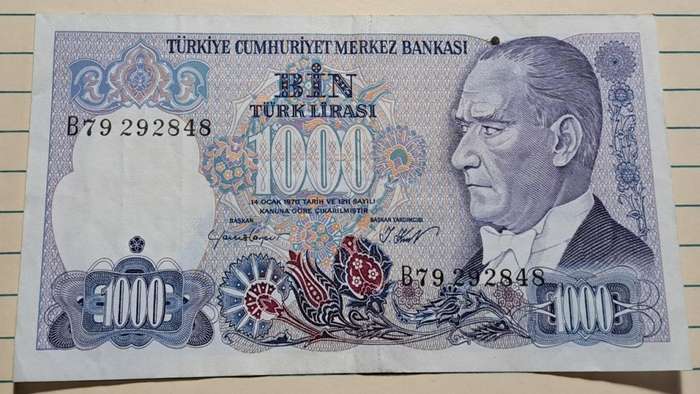 1986 - Turkey  - 1000 Lira  -  Demonetised - Aug 2002 -  B79 292848